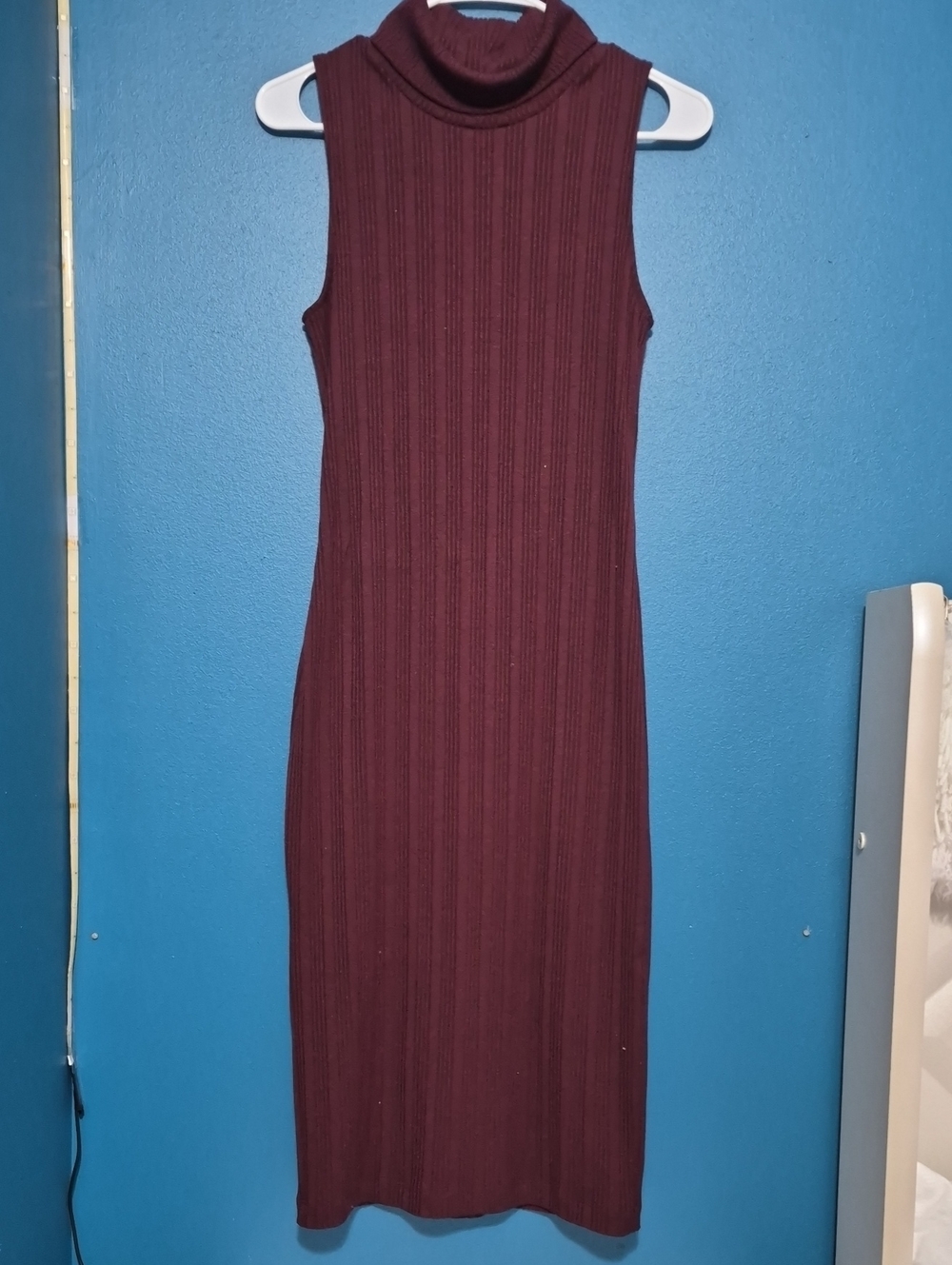 Nine West Sleeveless Ribbed Turtleneck Midi Dress Maxi Dress Burgundy Medium